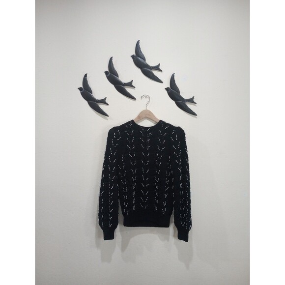 Vintage 1980s Nannell Hand Knit Black Sweater With Pearl Beading - L - Picture 4 of 8